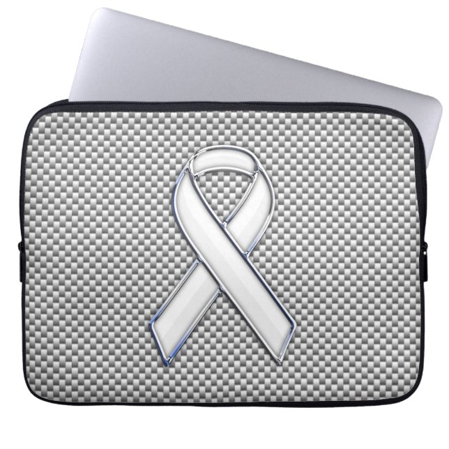 Funda Para Portátil Chrome White Ribbon Awareness Carbon Fiber Print (Frente)