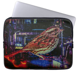 Funda Para Portátil Ciberpunk Sparrow en Neon Cityscape