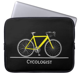 Funda Para Portátil Ciclista Yellow Bike sobre negro
