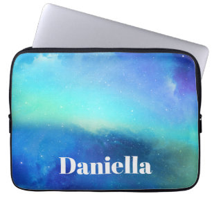 Funda Para Portátil Cielo holográfico azul oscuro con nombre personal