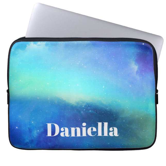 Funda Para Portátil Cielo holográfico azul oscuro con nombre personali (Frente)