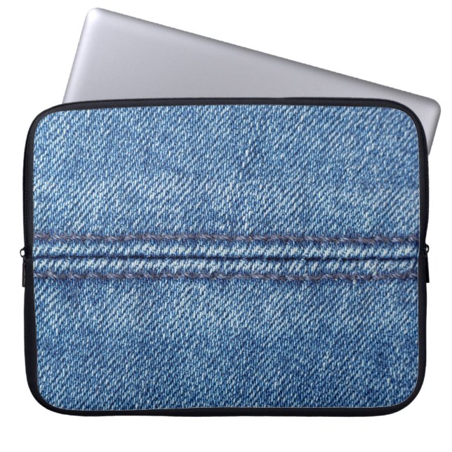 Funda Para Portátil Cierre de fondo del denim azul (macro) (Frente)