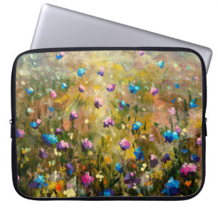 Funda Para Portátil cierre de pintura Hermoso prado de fl rosa azul
