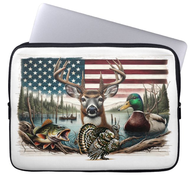 Funda Para Portátil Ciervos y campo estadounidense (Frente)
