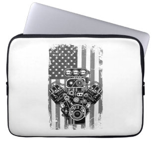 Funda Para Portátil Cilindro de Coche Musculoso Antiguo Bandera Americ