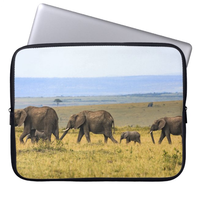 FUNDA PARA PORTÁTIL CINCO ELEFANTES EN GRASA MARRONA (Frente)