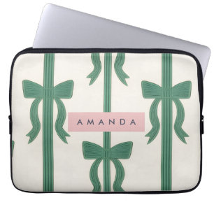 Funda Para Portátil Cinta de Lazo Verde Elegante Personalizada