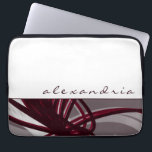 Funda Para Portátil Cintas abstractas de grises y vinos | Blanco | Nom<br><div class="desc">Manga moderna para ordenador portátil con un diseño artístico abstracto. La parte superior presenta un fondo sencillo de color blanco con un nombre personalizado que se presenta en un guión funda inferior elegante. La parte inferior incluye cintas grises, borgoñas, blancas y de color vino que se intercalan y se intercalan...</div>