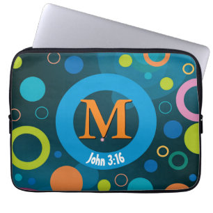 Funda Para Portátil Circles Scripts Monograma AZUL personalizado