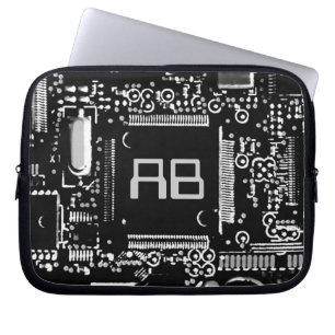 Funda Para Portátil Circuito negro y blanco 2 funda monograma portátil