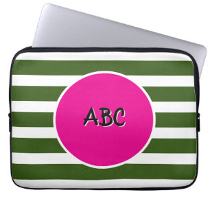 Funda Para Portátil Círculo rosa de las franjas verdes del bosque