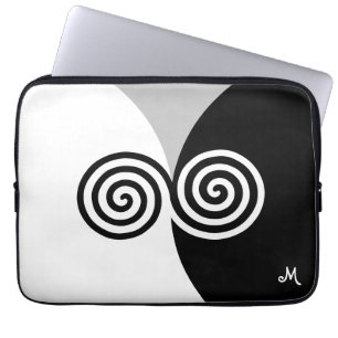 Funda Para Portátil Círculos en espiral abstractos sobre negro gris y