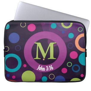 Funda Para Portátil Círculos Guiones Monograma PURPLE personalizado
