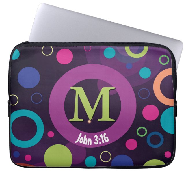 Funda Para Portátil Círculos Guiones Monograma PURPLE personalizado (Frente)