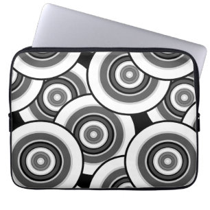 Funda Para Portátil Círculos y anillos patrón geométrico en blanco y n