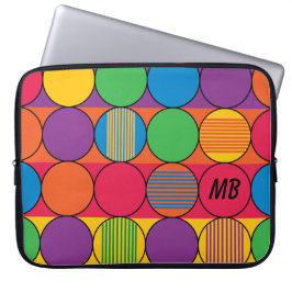 Funda Para Portátil Círculos y rayas e iniciales de colores brillantes