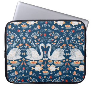 Funda Para Portátil Cisnes, peces, flores, patrones folclóricos.
