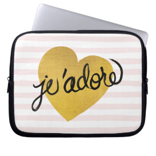 Funda Para Portátil Cita de J'adore Corazón negro y dorado