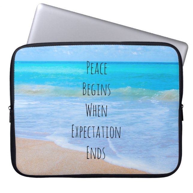 Funda Para Portátil Cita inspiradora con escena de playa tropical (Frente)