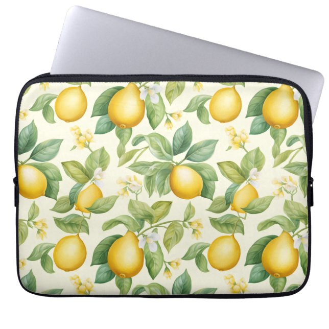 Funda Para Portátil Citrus de flores de limón mediterráneo (Frente)