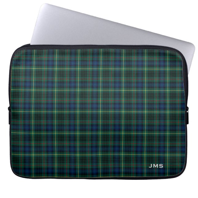 Funda Para Portátil Clan Stewart Hunting Tartán Green Plaid Monograma (Frente)