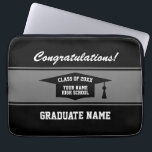 Funda Para Portátil Clase de la manga de portátil de graduación de la<br><div class="desc">Clase de la manga de portátil de graduación de la escuela secundaria de 2023. Diseño personalizado con nombre personalizado y logotipo de tapón de tacón. Añade tu propio mensaje de felicitación y año. Útil aguijón presente o favor de partido para graduarse, graduar universitario o estudiante universitario. Cambiar la cantidad para...</div>