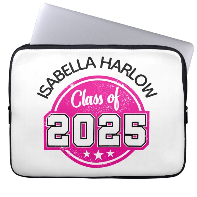 Funda Para Portátil Clase de nombre de graduado rosado 2025 (Frente)