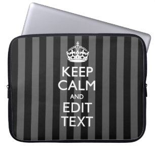 Funda Para Portátil Clásico MANTENER CALMA Y tu texto en franjas negra