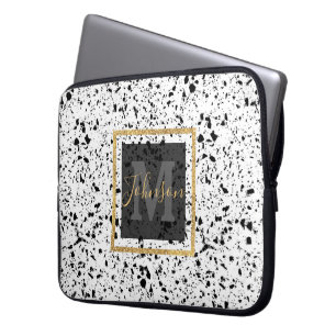 Funda Para Portátil Clásico Mármol Blanco Negro Terrazo