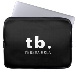 Funda Para Portátil Clásico Monograma Elegante Minimalista Negro y Bla