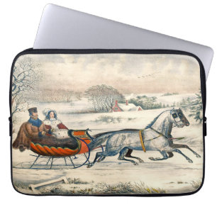 Funda Para Portátil Clásico Paseo en Trineo Currier Ives Camino Invier