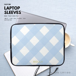 Funda Para Portátil Classic Minimalist Simple Blue and White Gingham