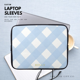 Funda Para Portátil Classic Minimalist Simple Blue and White Gingham