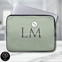 Funda Para Portátil Classic Sage Green Monogram Tech Style 