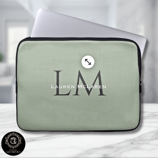 Funda Para Portátil Classic Sage Green Monogram Tech Style 