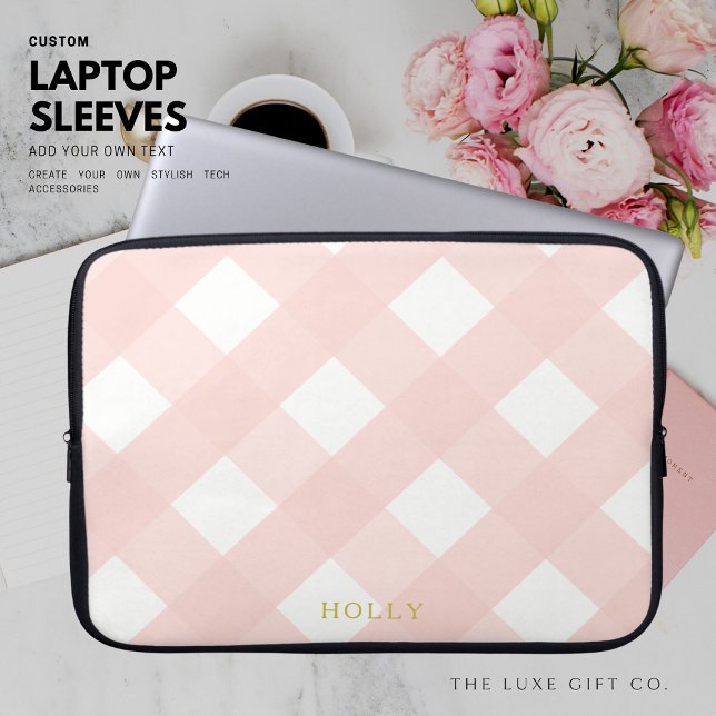 Funda Para Portátil Classic Simple Minimalist Blush Gingham Monogram (Subido por el creador)