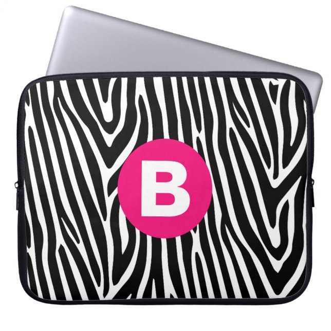 Funda Para Portátil Classic Zebra Stripes Bright Pink Monogram (Frente)