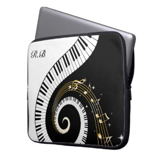 Funda Para Portátil Claves de piano monograma y notas musicales