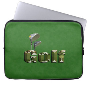 Funda Para Portátil Clubes De Golf Sobre El Denim Verde,