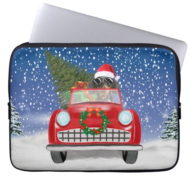Funda Para Portátil Coche Dachshund Perro Conductor En Navidades De Ni (Frente)