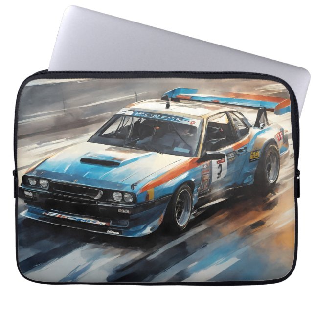 Funda Para Portátil Coche de Carreras azul deportivo (Frente)