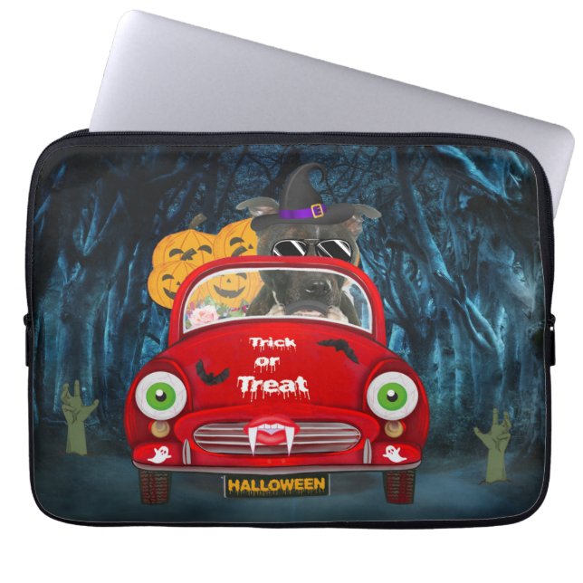 Funda Para Portátil Coche Staffordshire Perro Conducir Asustar Hallowe (Frente)