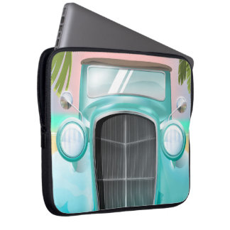 Funda Para Portátil coche verde de espuma marina vintage