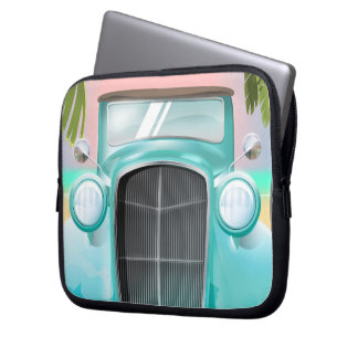 Funda Para Portátil coche verde de espuma marina vintage