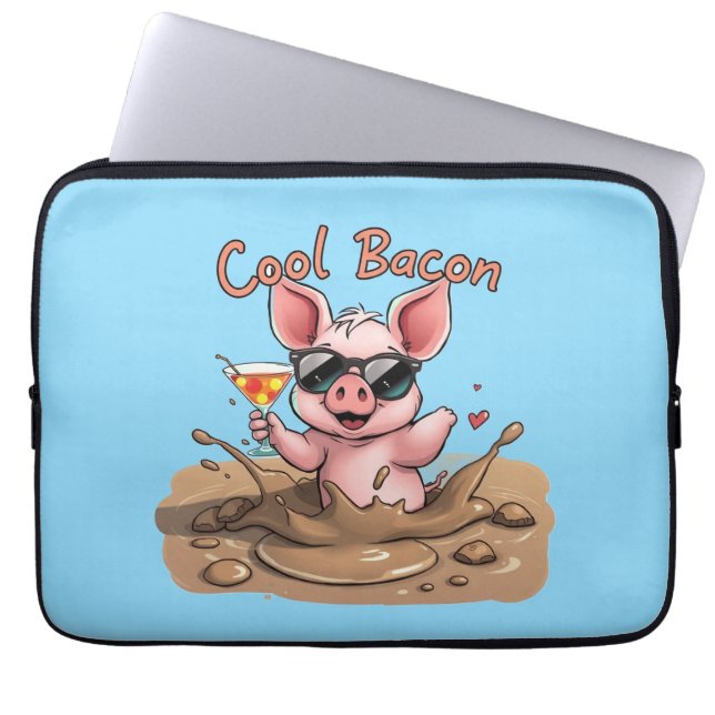 Funda Para Portátil Cochinillo "Bacon Cool" con gafas de sol (Frente)