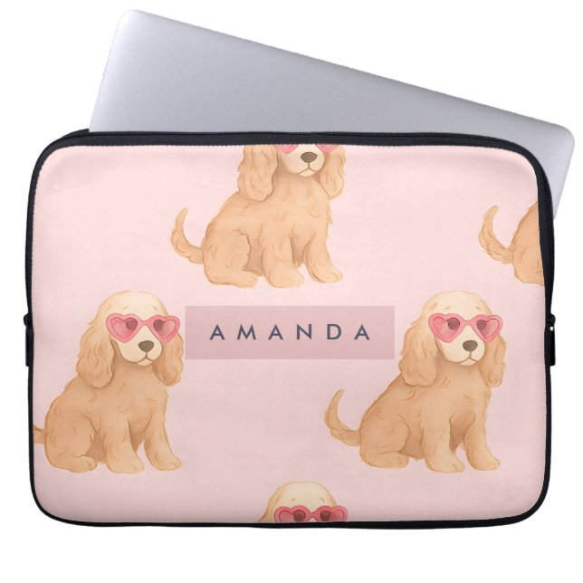 Funda Para Portátil Cocker Spaniel personalizado con gafas (Frente)