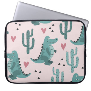 Funda Para Portátil Cocodrilo lindo, patrón lagarto vintage.