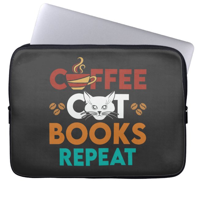 Funda Para Portátil Coffee Cat Books Repetir, Café leyendo Cat Lover (Frente)