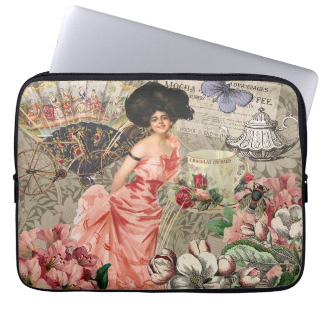 Funda Para Portátil Coffee Lady Victorian Mujer Rosa Clásica (Frente)