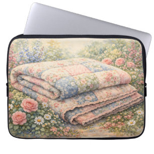 Funda Para Portátil Colcha de patchwork floral Cottagecore acuarela